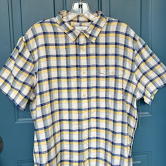 LUCKY BRAND LINEN SHORT SLEEVE PLAID SHIRT NWT SIZE LARGE - Picture 1 of 12